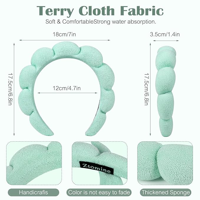 Ztomine Spa Headbands, Set of 2, Terry Cloth Headband Face Wash Headband Combo Pack - Puffy Makeup Headbands for Face Washing, Mask (beige + turquoise)