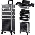 Stagiant Rolling Makeup Case Cosmetology Case on Wheels 4 in 1 Large Cosmetic Organizer Train Case Makeup Travel Case with Key Swivel Wheels Nail Artist Salon Storage Traveling Cart Trunk Black