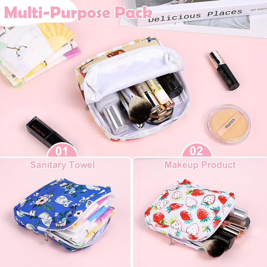 Desing Wish Sanitary Pad Storage Bag Portable Period Bag for Teen Pads/Sanitary Napkins/Small Tampons, Sanitary Napkin Storage Bag First Period Gifts for Teen Girls (Pink-White Checker)
