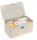 Sumnacon Wicker Basket with Lid Rectangle Woven Baskets for Toiletries Tampon Storage,Wicker Storage Basket with Lid,Decorative Seagrass Storage Baskets for Shelf Bathroom Toilet Table,Whitewash