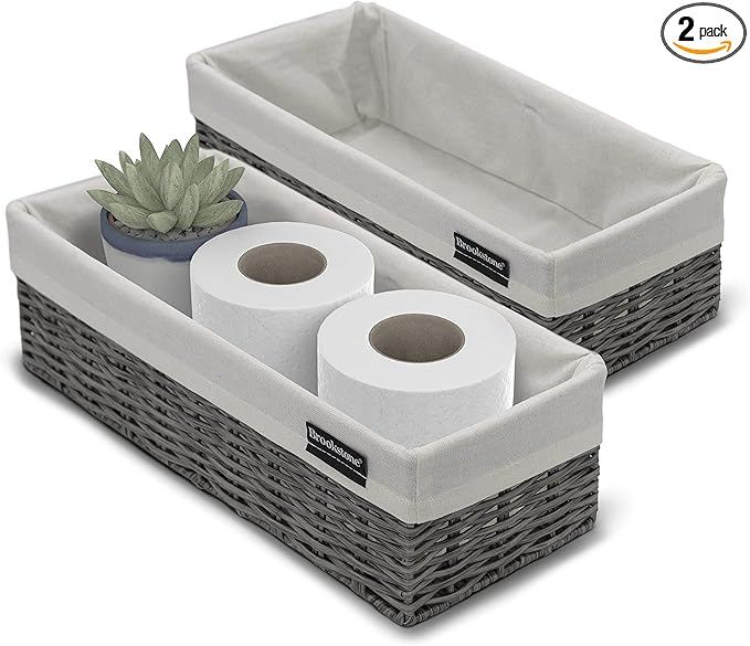 Brookstone Wicker Shelf Storage Basket Decorative Shelf Bin, bathroom organizers and storage, Boho Living Room Decor, Spring Storage 2026-3 Piece Set