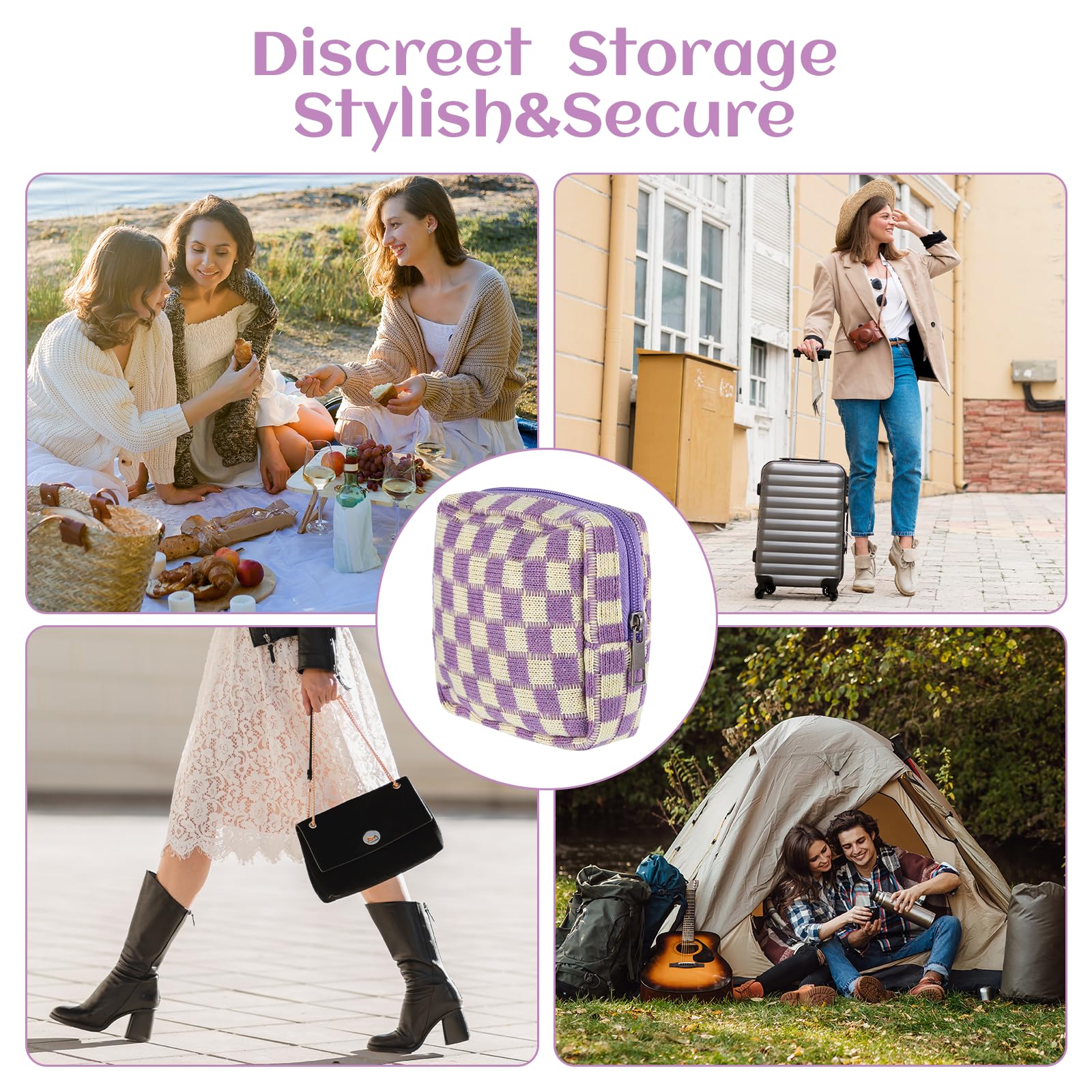 4Pcs Sanitary Napkin Storage Bag, Portable Period Bag for Teen Girls Woman, Pad Pouch Tampon for Purse, Reusable Zipper Period Pouches for Teen School Office Travel Feminine Care Organizer, Plaid