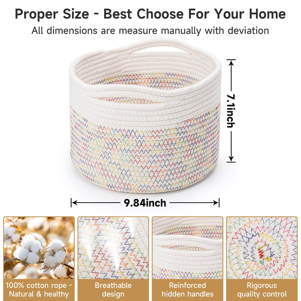 Maxuni 3 Pack Small Rope Storage Baskets, 9.82×9.82×7.1", Rainbow