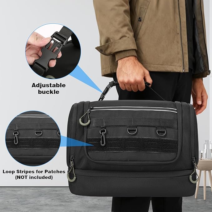 Toiletry Bag for Men, Handing Travel Toiletry Organizer Protable Water Ressistant Bathroom Shaving Bags for Toiletry Accessories, Travel Essentials, Black(Empty Bag)