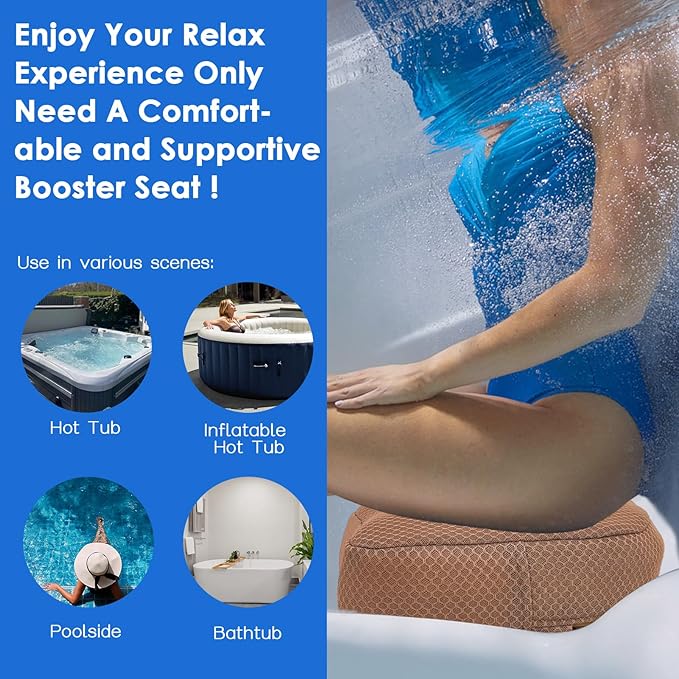AEROiVi Hot Tub Booster Seat for Adults 5in Thick Weighted Quick Sink Brown