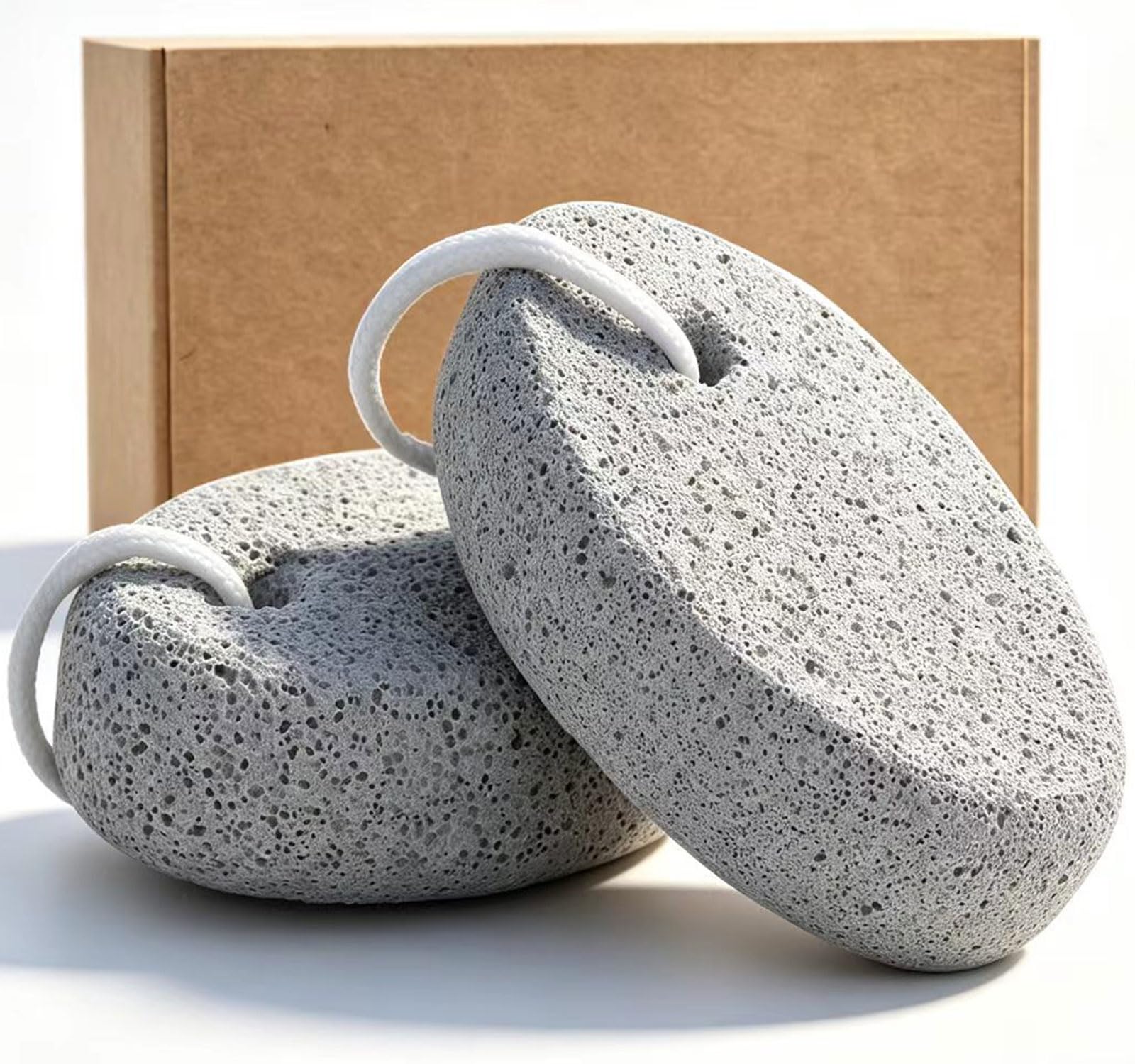Natural Foot Pumice Stone for Feet, Borogo 2-Pack Lava Pedicure Tools Hard Skin Callus Remover for Feet and Hands - White