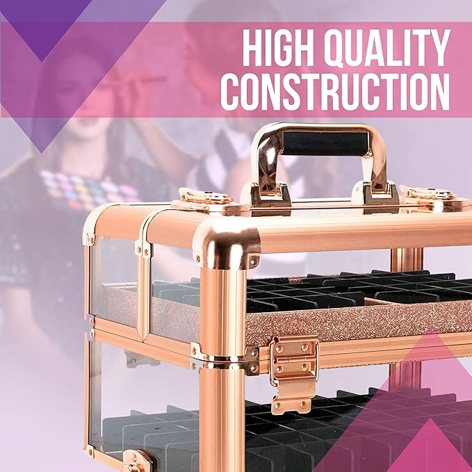 Professional Makeup & Nail Tech Organizer – Clear Acrylic Case, Holds 94 Bottles, Slide-Out Trays, Lockable Latches – Portable Storage for Brushes, Polish, Tools & Cosmetics – Compact & Travel-Ready