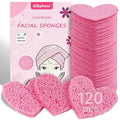 Silkyhose Women 120-Count Compressed Cellulose Heart Shape Face Facial Sponges 100% Natural Cosmetic Sponges for Facial Cleansing Exfoliating Mask Skin Massage (（Pink） 120 Count)