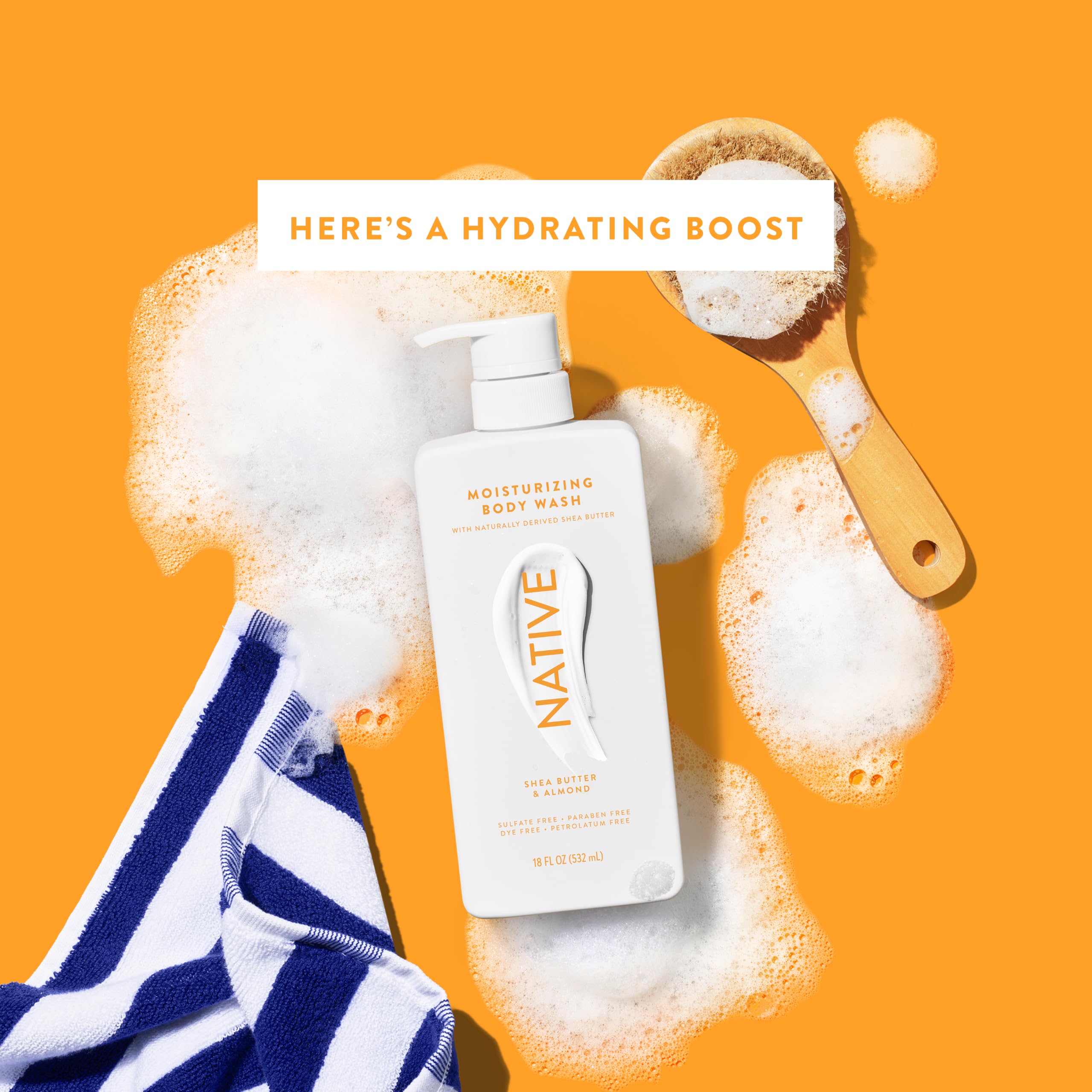 Native Moisturizing Body Wash Contains Naturally Derived Ingredients | For Women & Men, Sulfate, Paraben, & Dye Free Leaving Skin Soft and Hydrated | Shea Butter & Almond 18 oz
