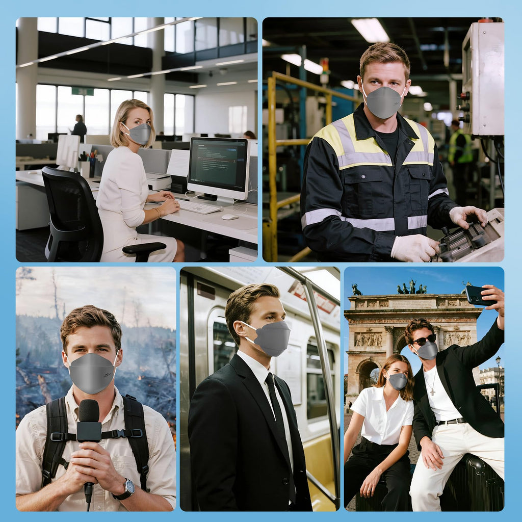 akgk KN95 Face Masks 50 Pack, 5-Ply Disposable Grey Face Mask Against PM 2.5 Smoke and Dust