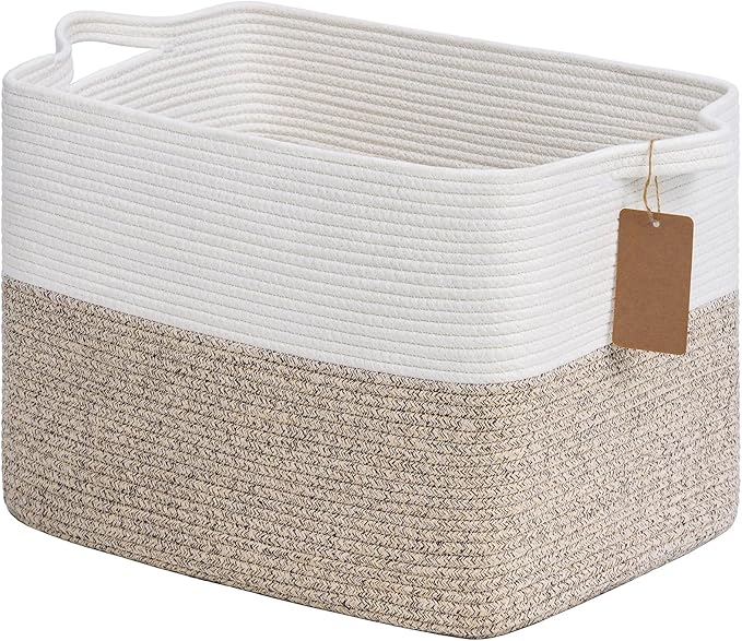 Goodpick Extra Large Woven Rope Storage Basket, Rectangle, Light Gray