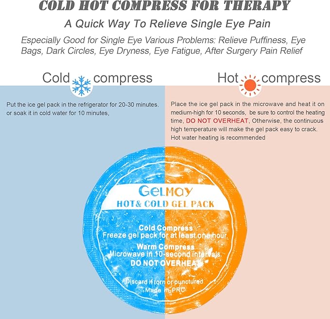 Ice Eye Patches for Puffy Eyes, Cooling Medical Eye Patch Pad Gel Pack Cover Eyepatch Cold Hot Therapy Eye Bags Dark Circles After Surgery Adult Kid (2PCS)
