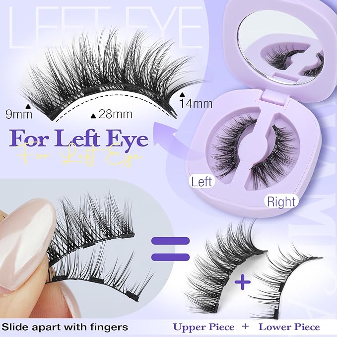 Magnetic Eyelashes with Applicator – Easy Snap-On Magnetic Lashes for Beginners, Natural Cat Eye Look, No Glue No Liner, Reusable Lightweight Strip Lashes by Yawamica