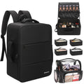 Relavel Makeup Backpack Extra Large Travel Train Case Professional Makeup Artist Kit Set Bag with 4 Clear Bags, Brush Storage Organizer Box with Dividers for Cosmetic Hair Tools Barber Supplies, Black