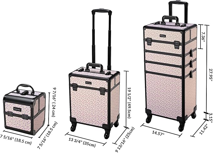 BYOOTIQUE 3-Piece Rolling Makeup Train Case on Wheels Travel Makeup Artist