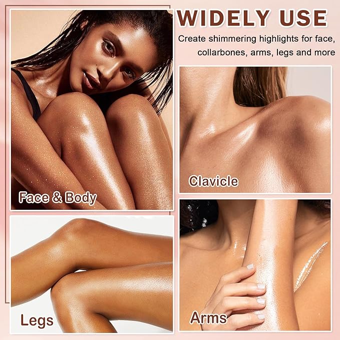 LZXLUKGIR Shimmer Body Oil,SPF 45 Broad Spectrum,Shimmer Sunscreen with Rose Gold Mica,Lightweight Non-Sticky Body Glow Oil,Absorbs Quickly,3.72 fl oz,ROSE