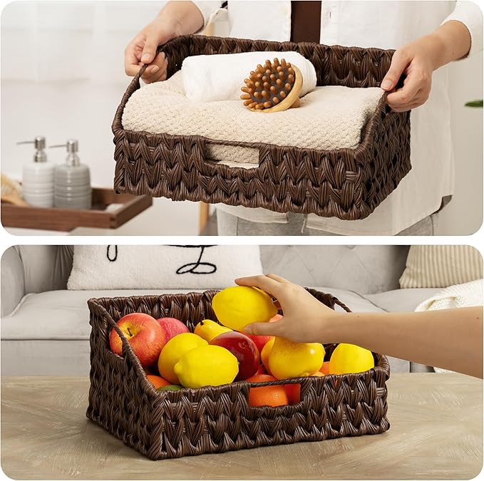 GRANNY SAYS Wicker Storage Basket for Shelves, Large Wicker Basket with Handles, Trapezoid Woven Baskets for Storage, Decorative Baskets for Home Decor, Brown