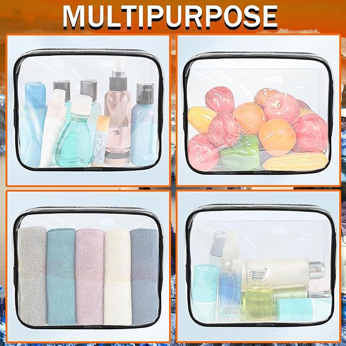 YOQIVEXU 12 Pieces Clear Makeup Bags, TSA Approved Toiletry Bag for Travel, Transparent Cosmetic Pouch with Zipper, Waterproof Vinyl Plastic Organizer Case for Vacation Bathroom (Medium)