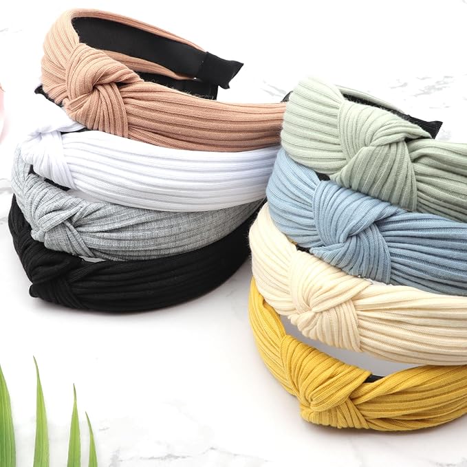 DRESHOW 8 Pack Knotted Headbands for Women Wide Turban Headband Yoga Exercise Ribbing Hair Hoop Hair Bands Accessories