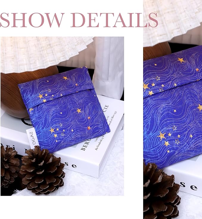 DGAZ Sanitary Napkin Storage Bag, Period Bag for Teen Aged Girls, Portable Period Bag for Panty Liners/Menstrual Cup/Small Tampons，Mini Makeup Bag for Purse(Starry Sky)