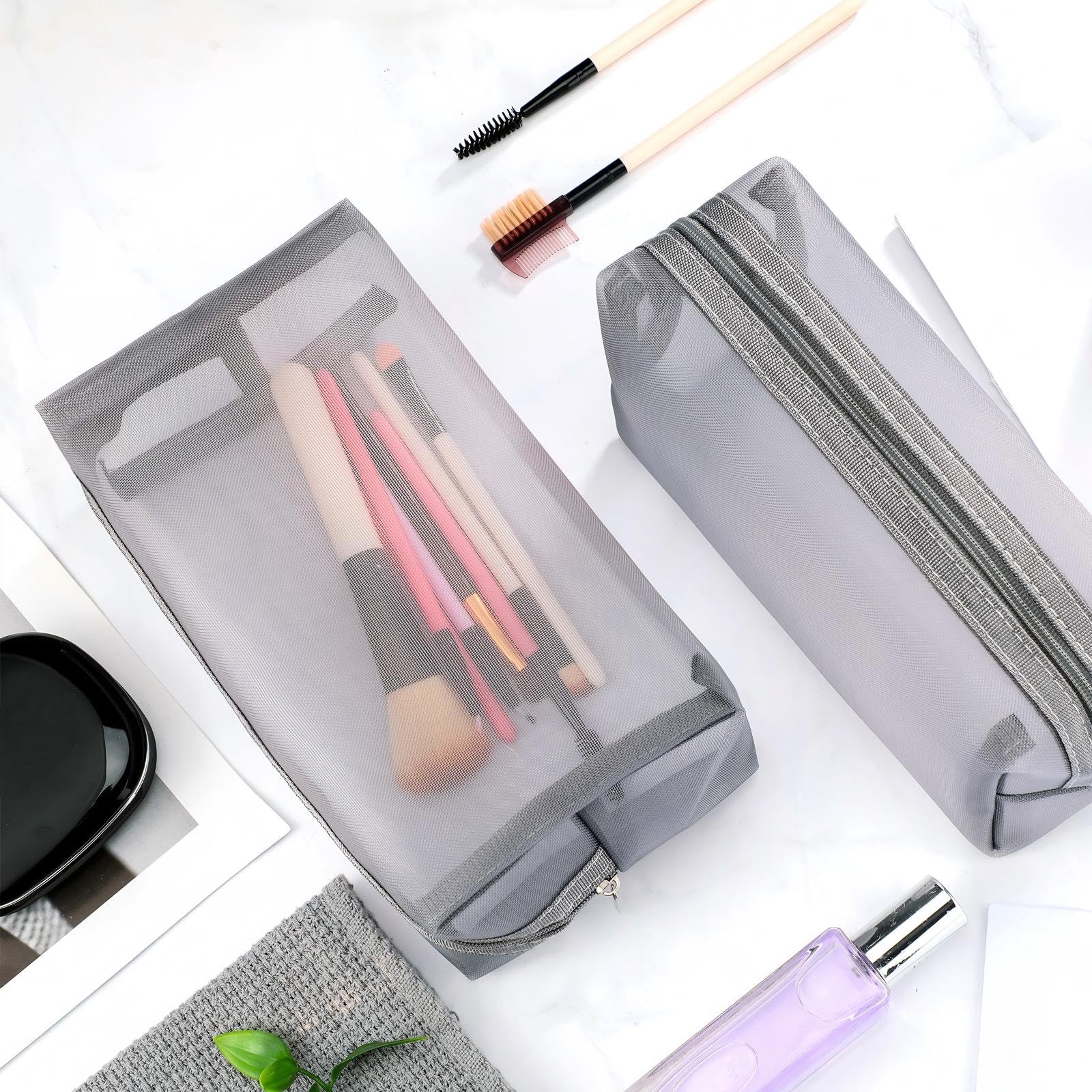 Boao 6 Pieces Mesh Makeup Bags Mesh Cosmetic Bag Portable Travel Organizing Zipper Pouch Toiletries Makeup Pouches for Home Office Travel Accessories(Chic Colors)