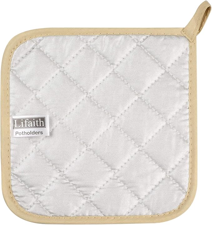 Lifaith Pot Holders for Kitchen, 100% Cotton Terry Pot Holder Set of 5, Heat Resistant Hot Pads for Cooking, Baking, Hot Dishes and Countertop Protection,Light Brown