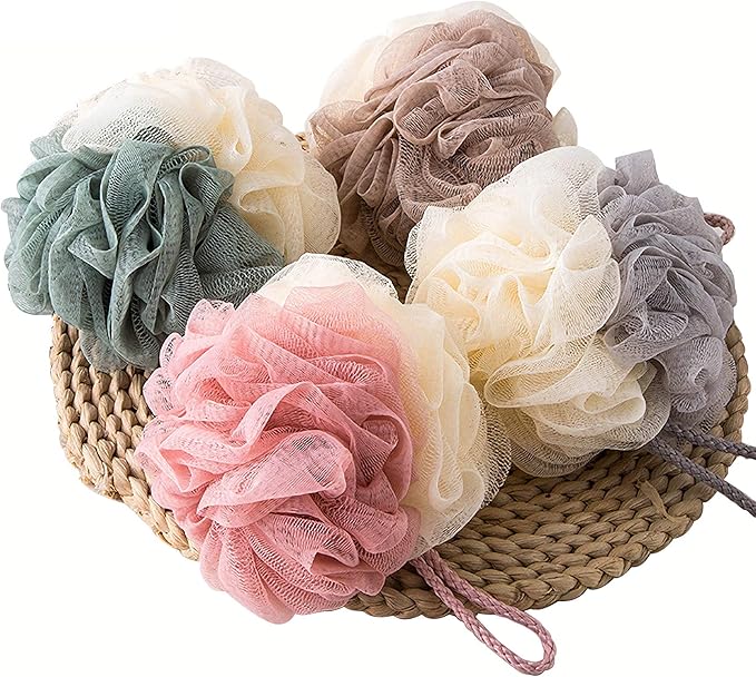 4 Pack Lace Mesh Loofah Bath Sponge Exfoliating Rich Lather Multi-Color