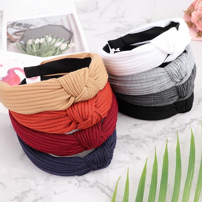 DRESHOW 8 Pack Knotted Headbands for Women Wide Turban Headband Yoga Exercise Ribbing Hair Hoop Hair Bands Accessories