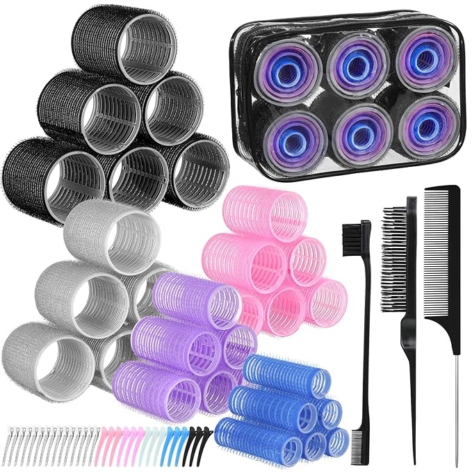 5 Size Hair Rollers for Women, 64 Pcs Self Grip Hair Rollers Hair Curlers to Sleep In with Clips for Long Medium Short Hair