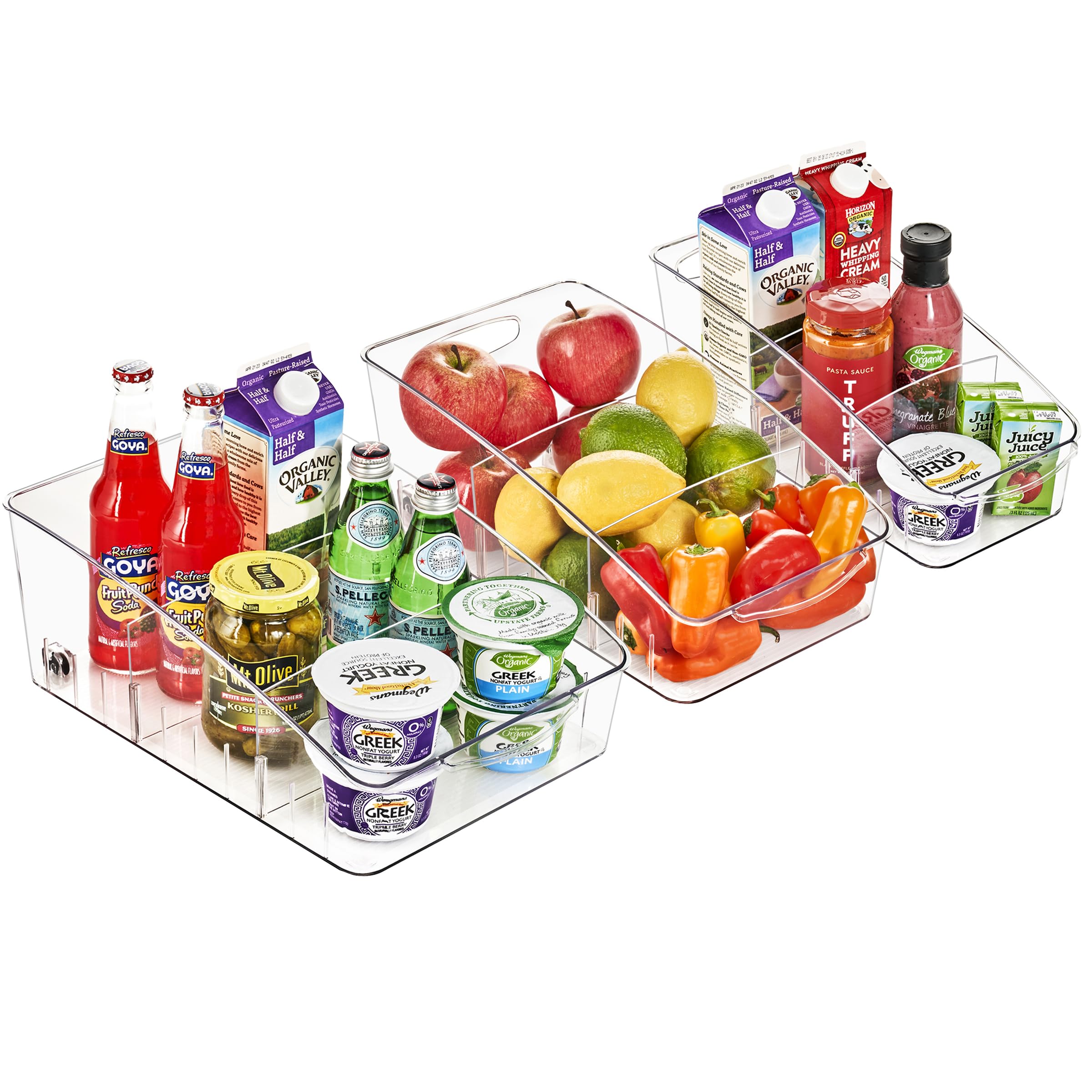 Sorbus Fridge Organizer on Wheels - Rolling Fridge Organizers and Storage Clear Design with Dividers & Handles for Kitchen Organization and Storage - Refrigerator Organizer Bins & Pantry Storage Bins