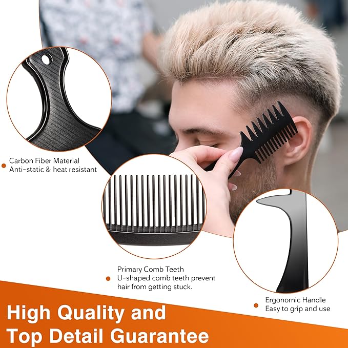 SALONSILK 5Pcs Combs for Men, Hair Pick Comb Set for Afro Black Mens Curls, Wide Tooth Medium Toothed Styling Dressing for Twist Detangler Natural Hair