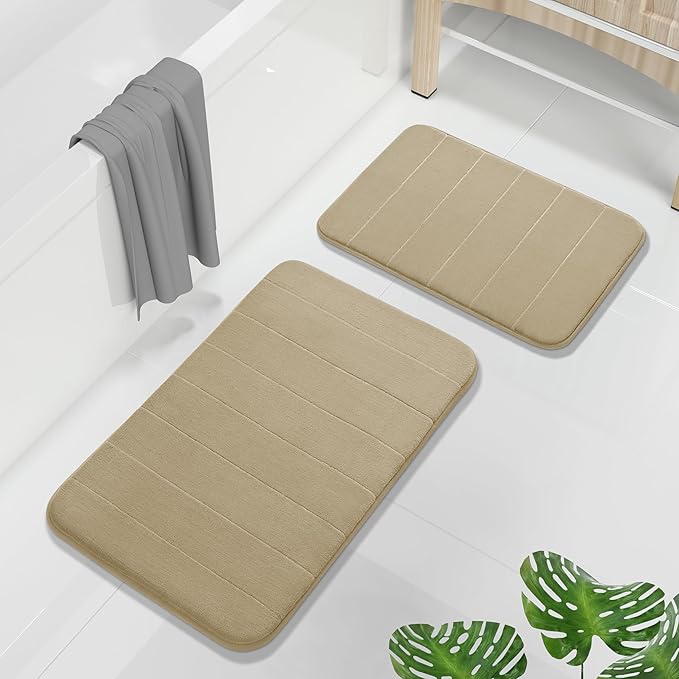 Yimobra U-Shaped Toilet Bath Mat Set 2 Piece - Soft Absorbent Quick Dry Memory Foam Bathroom Rugs, Machine Washable Non Slip Floor Carpet for Tub Shower & Single Sink (17x24 & 24x20