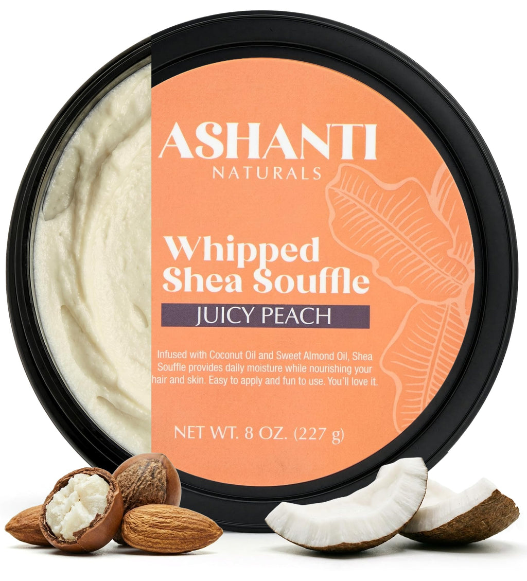 Ashanti Naturals Scented Whipped Shea Butter for Skin | African Body Butter for Women w/Coconut, Almond Oil (Juicy Peach Souffle, 8 oz)