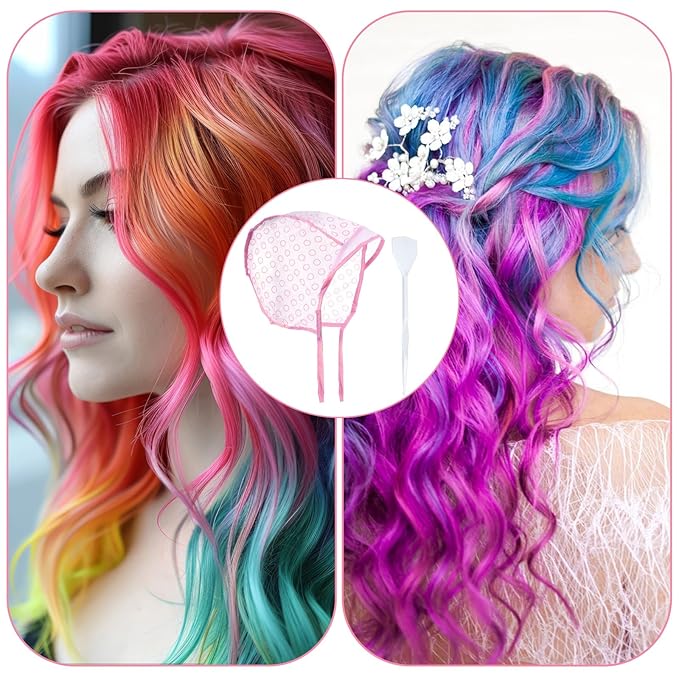 LIQWEI Hair Coloring Kit Highlight Cap, Hair Highlighting Cap, Hairing Coloring Dye Caps Frosting Caps with Plastic Crochet Hook for Salon DIY Dyeing Hairdressing(pink)