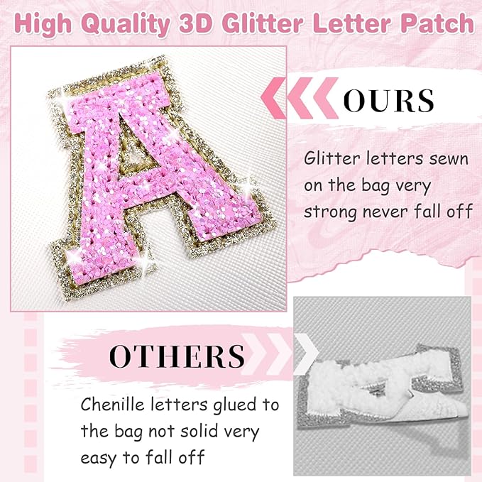 Small Initial Patch Makeup Bag Personalized Gifts Make Up Bag,White Cute PU Leather Glitter Letter Cosmetic Bag with Zipper,Trendy Portable Travel Toiletry Pouch,Preppy Stuff for Teen Girls Women Q