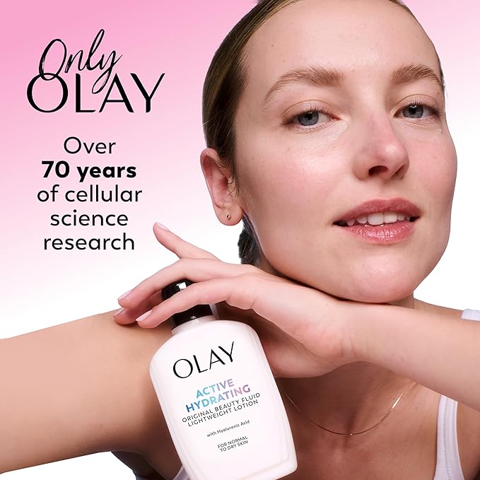Olay Face Moisturizer, Active Hydrating Beauty Fluid Lotion, Original Facial Moisturizer, 4 Oz. (Pack of 2)