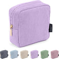 MAGEFY Small Makeup Bag Mini Cosmetics Bag Makeup Bag for Purse Corduroy Cute Cosmetic Pouch for Women with Slip-in Pockets (Purple)