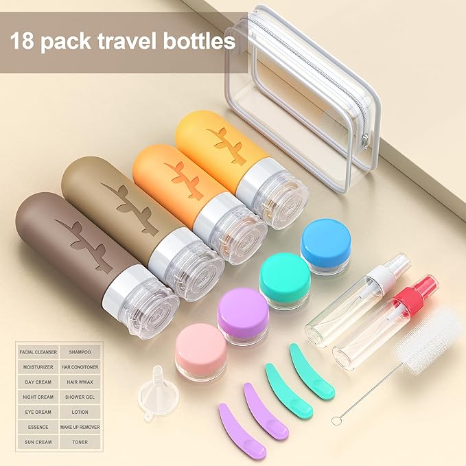 Tocelffe Travel Containers for Toiletries, 18pack TSA Approved Size Containers for Toiletries,travel bottles for Toiletries,travel Jars or Personal Essentials