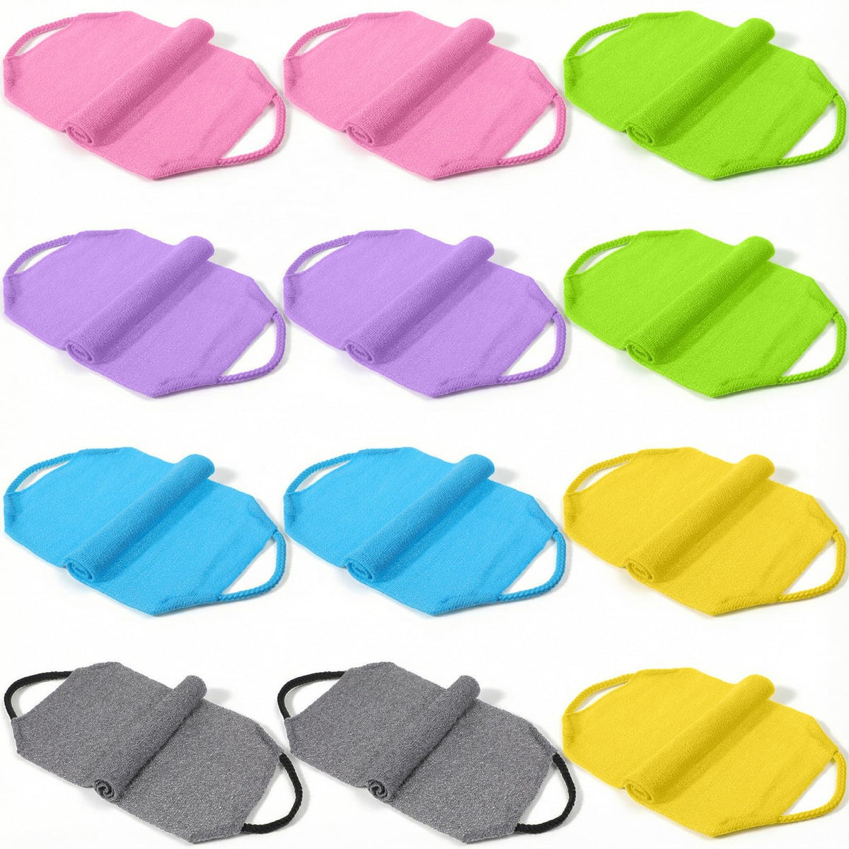 12 Pcs Exfoliating Back Scrubber for Shower with Handles Nylon Back Exfoliator Washers Stretchable Pull Strap Exfoliating Loofah Washcloth for Women Men Body Deep Cleaning Massages
