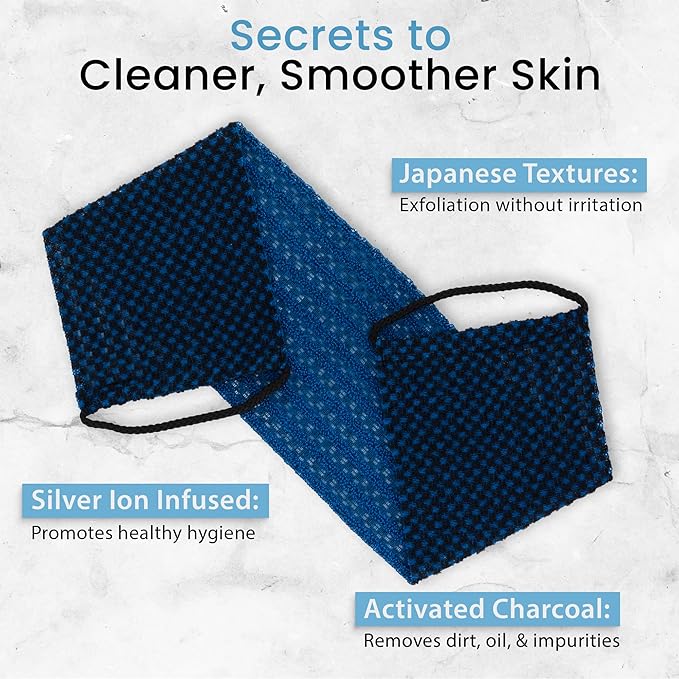 SHOWER BOUQUET Japanese-Exfoliating-Washcloth 2-Pack Charcoal & Silver Ion