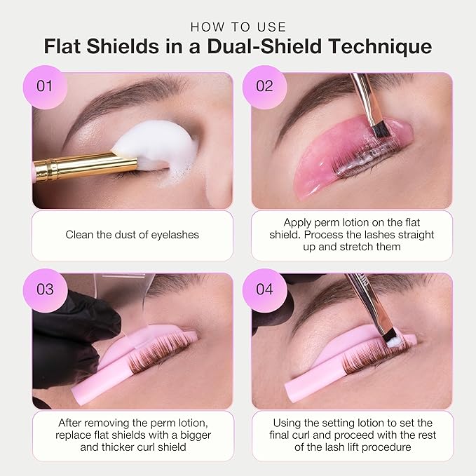 Curacoro Korean Lash Lift Shields, 4 Pcs/2 Sizes Self-Adhesive Rods