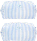 PAZIMIIK Cozy Makeup Bag for Women,Zipper Cosmetic Pouch,Stripe Blue,2 Pack