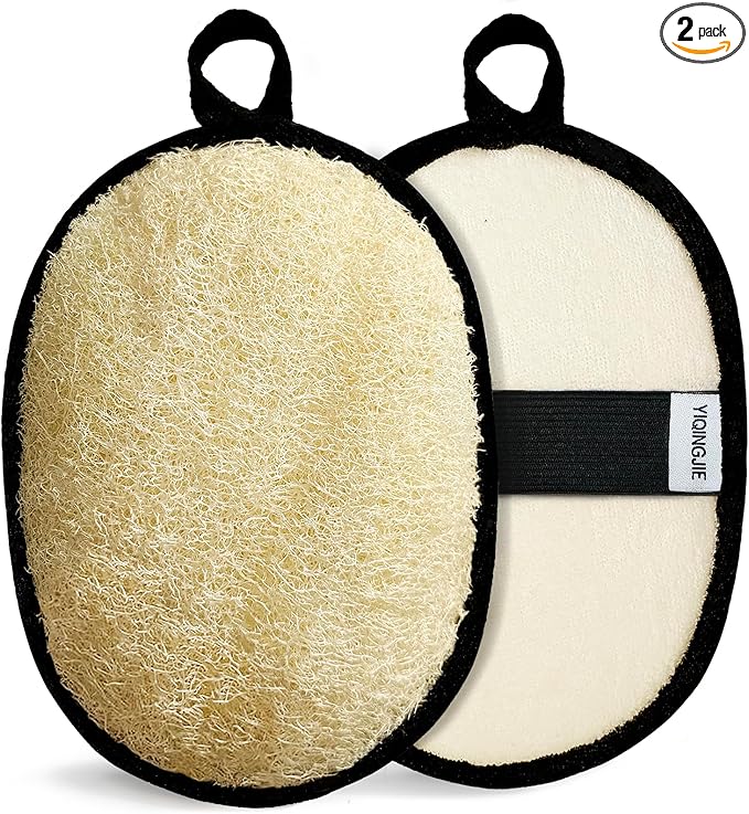 YIQINGJIE Upgraded Large Natural Exfoliating Loofah Body Scrubber (2 Pack), Egyptian Loofah for Men, Suitable for Full-Body Bath and Face Scrubber, Black
