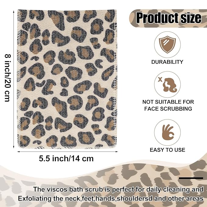 Tatuo 12 Pack Korean Exfoliating Mitt & Cloth, Viscose Rayon Dead Skin Remover Washcloth, Multi Color Body Scrub Towel for Shower Spa Travel(Small,Pink, Black, Print Leopard)