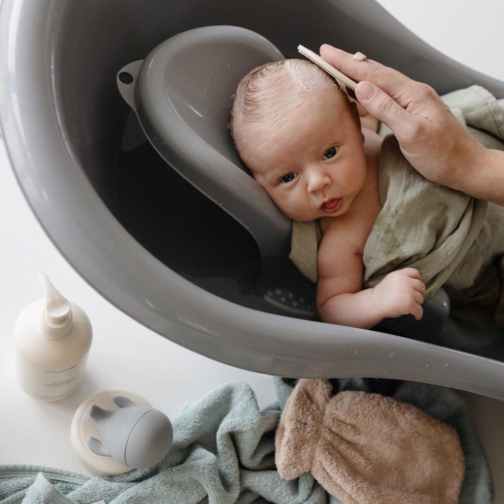 mushie Baby Bath Cradle Cap Brush | Soft Silicone Bristles for Dry Skin, Eczema, & Cradle Cap Treatment | 2-Pack (Blush/Shifting Sand)