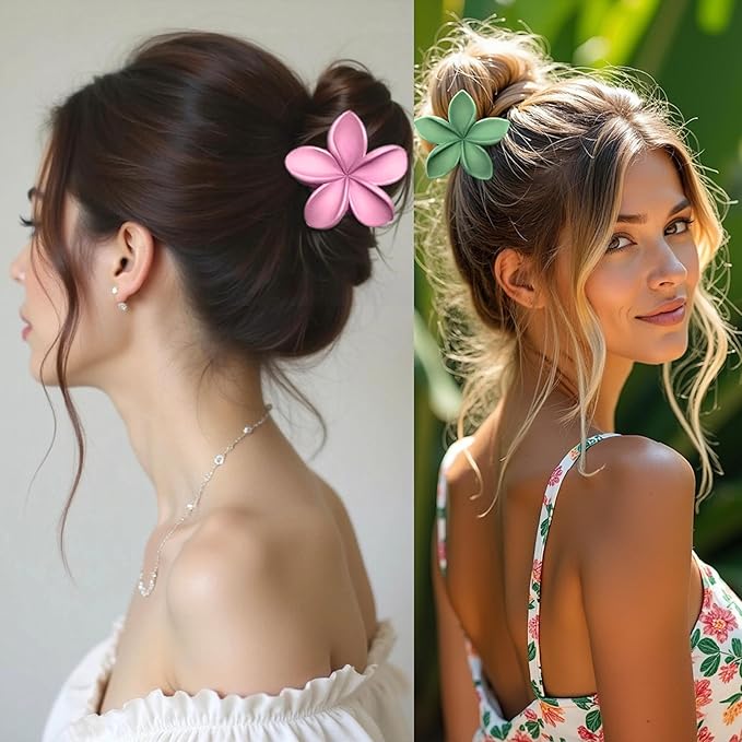 Flower Hair Clips for Women and Girls Thick to Thin Hair Medium Cute Claw Clips Decorative Plumeria Hawaiian Hair Accessories Nonslip Pastel Matte