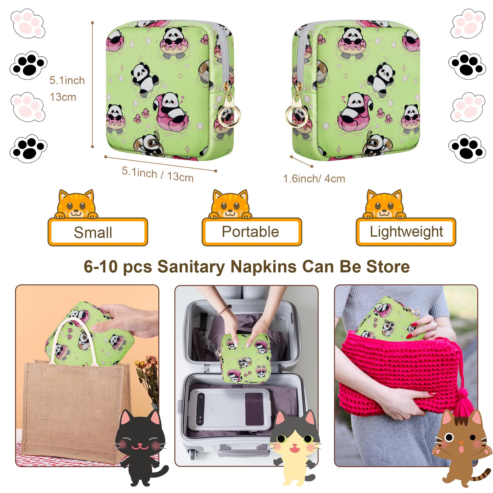 Likesing Tampon Holder for Purse, Canvas Period Bag Pouch-Swimming Panda