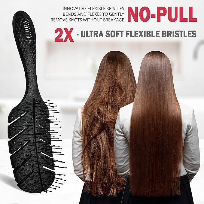 Detangler Brush by Fiora Naturals - 100% Bio-Friendly Detangling brush w/Ultra-Soft Bristles - Glide Through Tangles with Ease - For Curly, Fine, Black Natural, Women, Men, Kids - Dry and Wet Hair