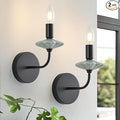Modern Retro Wall sconces Set of Two with Green Ceramic Flower Decoration,Black Wall Lights, Hardwired Vintage Vanity Light for Bathroom, Living Room, Bedroom, and hallways.