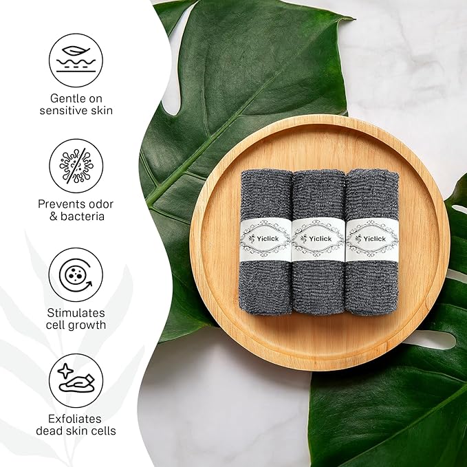 Yiclick 3 PCS Exfoliating Washcloth Towels - Exfoliating Body Scrubber Exfoliator, Back Scrubber for Shower Bath Use, Japanese & Korean Scrub Wash Cloths, Loofah Lufa Sponge Washer for Women Men